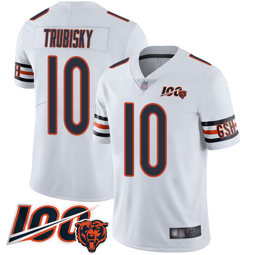 Nike Bears #10 Mitchell Trubisky White Men's Stitched NFL 100th Season Vapor Limited Jersey Nike Bears #10 Mitchell Trubisky White Men's Stitched NFL 100th Season Vapor Limited Jersey
