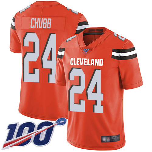 Nike Browns #24 Nick Chubb Orange Alternate Men's Stitched NFL 100th Season Vapor Limited Jersey Nike Browns #24 Nick Chubb Orange Alternate Men's Stitched NFL 100th Season Vapor Limited Jersey