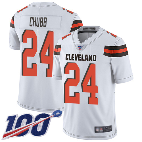 Nike Browns #24 Nick Chubb White Men's Stitched NFL 100th Season Vapor Limited Jersey Nike Browns #24 Nick Chubb White Men's Stitched NFL 100th Season Vapor Limited Jersey