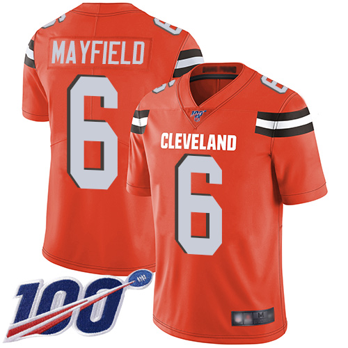 Nike Browns #6 Baker Mayfield Orange Alternate Men's Stitched NFL 100th Season Vapor Limited Jersey Nike Browns #6 Baker Mayfield Orange Alternate Men's Stitched NFL 100th Season Vapor Limited Jersey