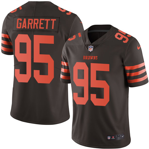 Men's Browns #95 Myles Garrett Brown Stitched Limited Rush Jersey