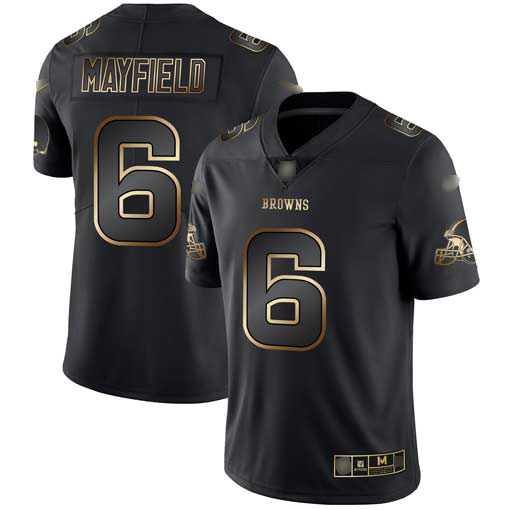 Nike Browns #6 Baker Mayfield Black/Gold Men's Stitched NFL Vapor Untouchable Limited Jersey Nike Browns #6 Baker Mayfield Black/Gold Men's Stitched NFL Vapor Untouchable Limited Jersey
