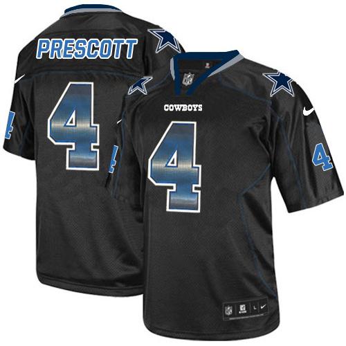 Nike Cowboys #4 Dak Prescott Lights Out Black Men's Stitched NFL Elite Strobe Jersey Nike Cowboys #4 Dak Prescott Lights Out Black Men's Stitched NFL Elite Strobe Jersey