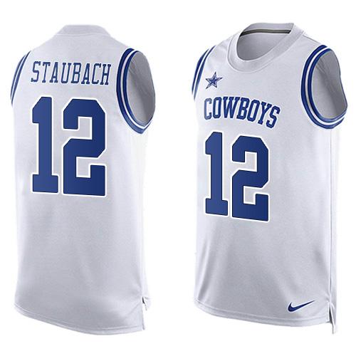 Nike Cowboys #12 Roger Staubach White Men's Stitched NFL Limited Tank Top Jersey Nike Cowboys #12 Roger Staubach White Men's Stitched NFL Limited Tank Top Jersey