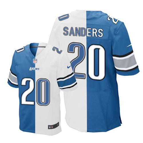 Nike Lions #20 Barry Sanders Blue/White Men's Stitched NFL Elite Split Jersey Nike Lions #20 Barry Sanders Blue/White Men's Stitched NFL Elite Split Jersey