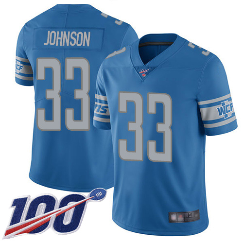 Nike Lions #33 Kerryon Johnson Blue Team Color Men's Stitched NFL 100th Season Vapor Limited Jersey Nike Lions #33 Kerryon Johnson Blue Team Color Men's Stitched NFL 100th Season Vapor Limited Jersey