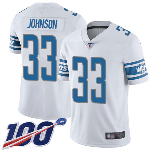 Nike Lions #33 Kerryon Johnson White Men's Stitched NFL 100th Season Vapor Limited Jersey Nike Lions #33 Kerryon Johnson White Men's Stitched NFL 100th Season Vapor Limited Jersey