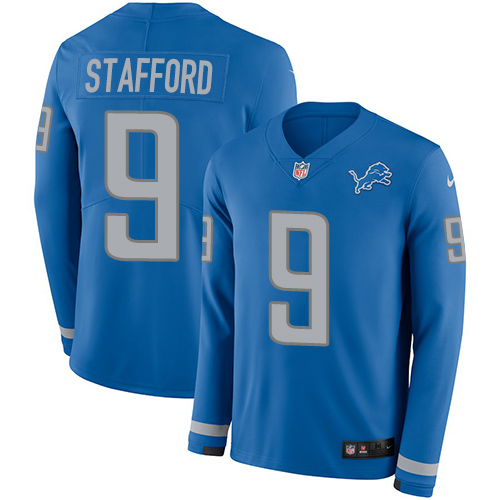 Nike Lions #9 Matthew Stafford Blue Team Color Men's Stitched NFL Limited Therma Long Sleeve Jersey Nike Lions #9 Matthew Stafford Blue Team Color Men's Stitched NFL Limited Therma Long Sleeve Jersey