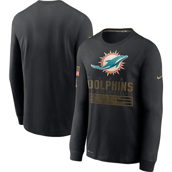 Men's Miami Dolphins Black NFL 2020 Salute To Service Sideline Performance Long Sleeve T-Shirt Men's Miami Dolphins Black NFL 2020 Salute To Service Sideline Performance Long Sleeve T-Shirt