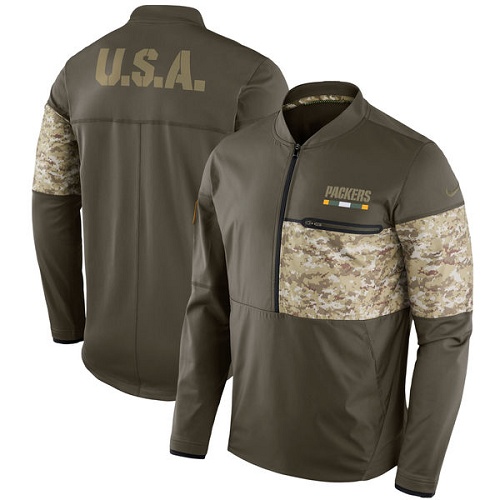 Men's Green Bay Packers Nike Olive Salute to Service Sideline Hybrid Half-Zip Pullover Jacket Men's Green Bay Packers Nike Olive Salute to Service Sideline Hybrid Half-Zip Pullover Jacket