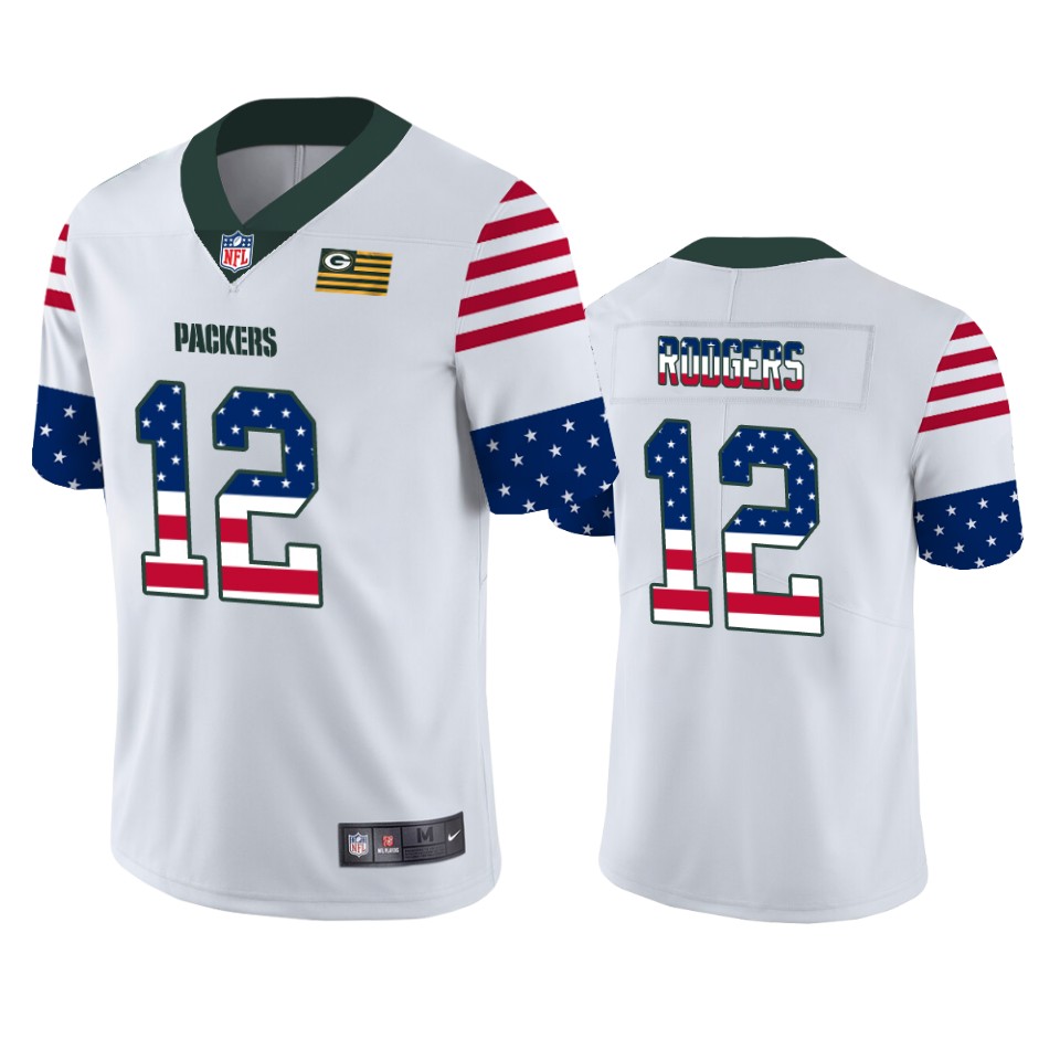 Green Bay Packers #12 Aaron Rodgers White Men's Nike Team Logo USA Flag Vapor Untouchable Limited NFL Jersey Green Bay Packers #12 Aaron Rodgers White Men's Nike Team Logo USA Flag Vapor Untouchable Limited NFL Jersey