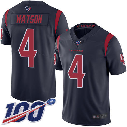 Nike Texans #4 Deshaun Watson Navy Blue Men's Stitched NFL Limited Rush 100th Season Jersey Nike Texans #4 Deshaun Watson Navy Blue Men's Stitched NFL Limited Rush 100th Season Jersey