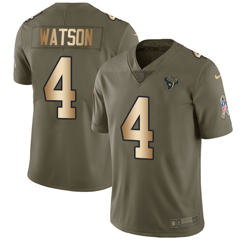 Nike Texans #4 Deshaun Watson Olive/Gold Men's Stitched NFL Limited 2017 Salute To Service Jersey Nike Texans #4 Deshaun Watson Olive/Gold Men's Stitched NFL Limited 2017 Salute To Service Jersey