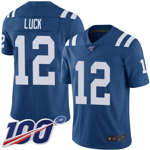 Nike Colts #12 Andrew Luck Royal Blue Team Color Men's Stitched NFL 100th Season Vapor Limited Jersey Nike Colts #12 Andrew Luck Royal Blue Team Color Men's Stitched NFL 100th Season Vapor Limited Jersey