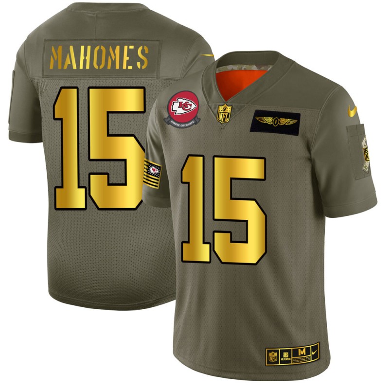 Kansas City Chiefs #15 Patrick Mahomes NFL Men's Nike Olive Gold 2019 Salute to Service Limited Jersey Kansas City Chiefs #15 Patrick Mahomes NFL Men's Nike Olive Gold 2019 Salute to Service Limited Jersey