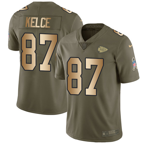 Nike Chiefs #87 Travis Kelce Olive/Gold Men's Stitched NFL Limited 2017 Salute To Service Jersey Nike Chiefs #87 Travis Kelce Olive/Gold Men's Stitched NFL Limited 2017 Salute To Service Jersey