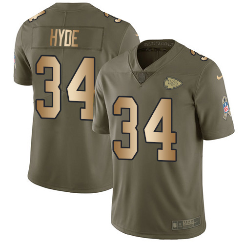 Nike Chiefs #34 Carlos Hyde Olive/Gold Men's Stitched NFL Limited 2017 Salute To Service Jersey Nike Chiefs #34 Carlos Hyde Olive/Gold Men's Stitched NFL Limited 2017 Salute To Service Jersey