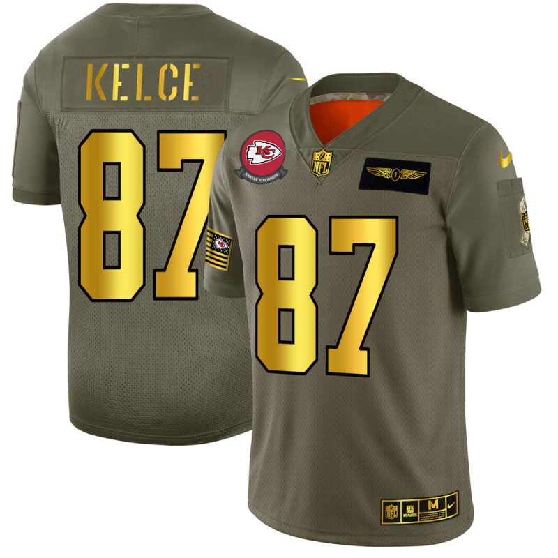 Kansas City Chiefs #87 Travis Kelce NFL Men's Nike Olive Gold 2019 Salute to Service Limited Jersey Kansas City Chiefs #87 Travis Kelce NFL Men's Nike Olive Gold 2019 Salute to Service Limited Jersey