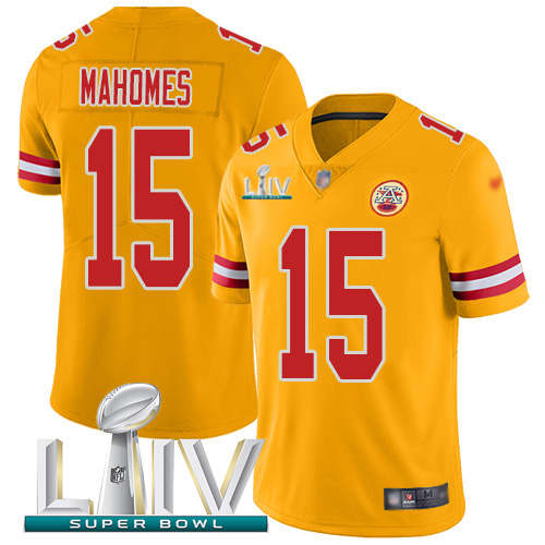 Nike Chiefs #15 Patrick Mahomes Gold Super Bowl LIV 2020 Men's Stitched NFL Limited Inverted Legend Jersey Nike Chiefs #15 Patrick Mahomes Gold Super Bowl LIV 2020 Men's Stitched NFL Limited Inverted Legend Jersey