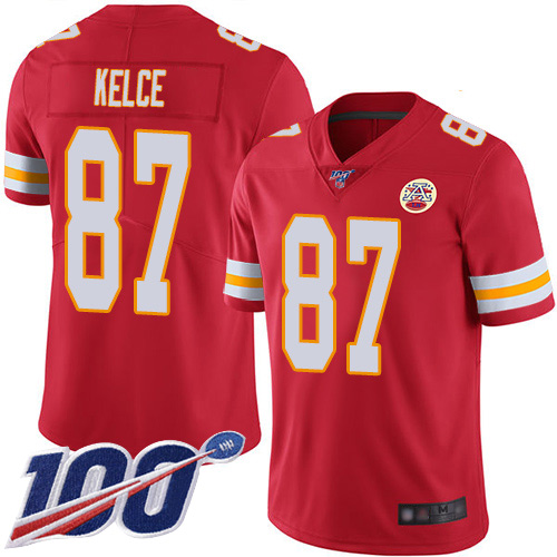 Nike Chiefs #87 Travis Kelce Red Team Color Men's Stitched NFL 100th Season Vapor Limited Jersey Nike Chiefs #87 Travis Kelce Red Team Color Men's Stitched NFL 100th Season Vapor Limited Jersey