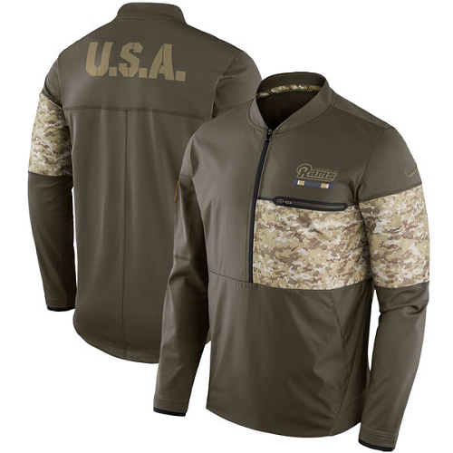 Men's Los Angeles Rams Nike Olive Salute to Service Sideline Hybrid Half-Zip Pullover Jacket Men's Los Angeles Rams Nike Olive Salute to Service Sideline Hybrid Half-Zip Pullover Jacket