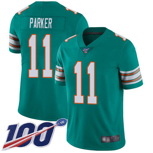 Nike Dolphins #11 DeVante Parker Aqua Green Alternate Men's Stitched NFL 100th Season Vapor Limited Jersey Nike Dolphins #11 DeVante Parker Aqua Green Alternate Men's Stitched NFL 100th Season Vapor Limited Jersey