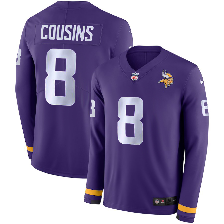 Men's Vikings #8 Kirk Cousins Purple Team Color Men's Stitched NFL Limited Therma Long Sleeve Jersey Men's Vikings #8 Kirk Cousins Purple Team Color Men's Stitched NFL Limited Therma Long Sleeve Jersey