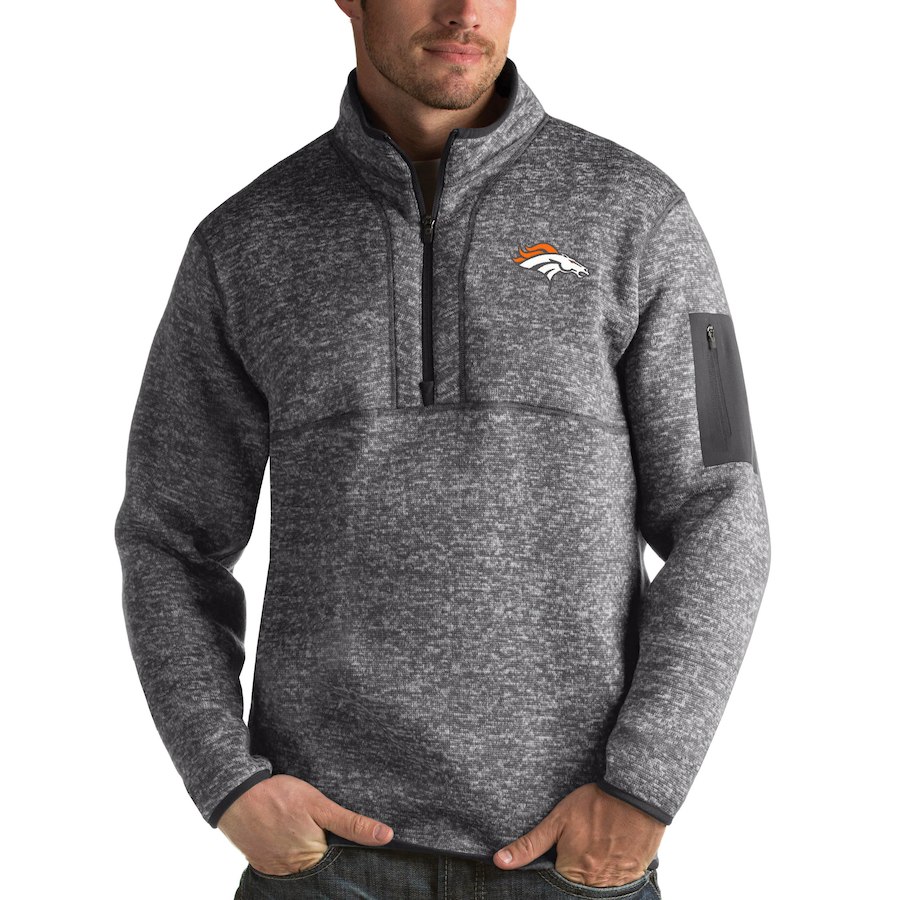 Denver Broncos Antigua Fortune Quarter-Zip Pullover Jacket Charcoal Denver Broncos Antigua Fortune Quarter-Zip Pullover Jacket Charcoal