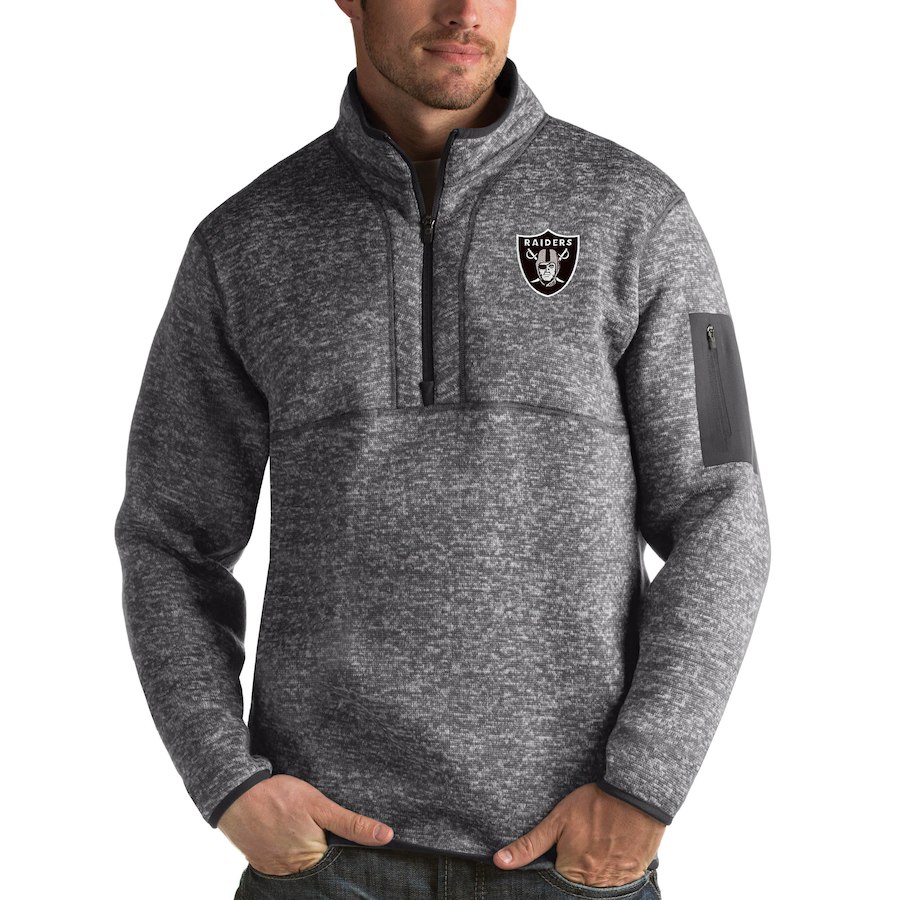 Las Vegas Raiders Antigua Fortune Quarter-Zip Pullover Jacket Charcoal Las Vegas Raiders Antigua Fortune Quarter-Zip Pullover Jacket Charcoal