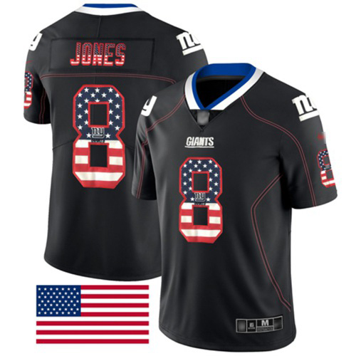 Nike Giants #8 Daniel Jones Black Men's Stitched NFL Limited Rush USA Flag Jersey Nike Giants #8 Daniel Jones Black Men's Stitched NFL Limited Rush USA Flag Jersey