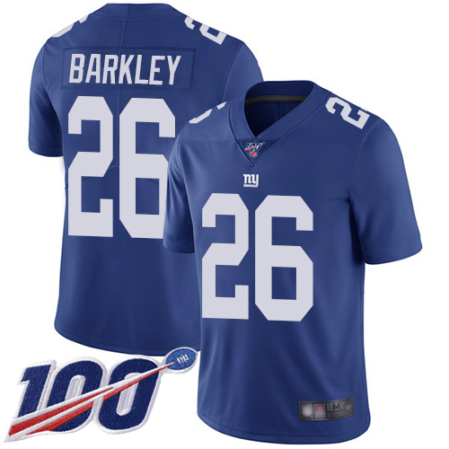 Nike Giants #26 Saquon Barkley Royal Blue Team Color Men's Stitched NFL 100th Season Vapor Limited Jersey Nike Giants #26 Saquon Barkley Royal Blue Team Color Men's Stitched NFL 100th Season Vapor Limited Jersey
