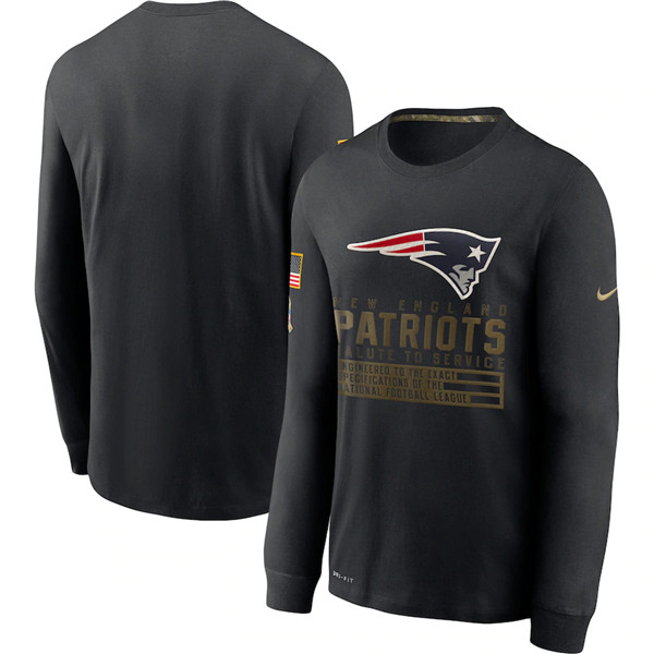 Men's New England Patriots Black NFL 2020 Salute To Service Sideline Performance Long Sleeve T-Shirt Men's New England Patriots Black NFL 2020 Salute To Service Sideline Performance Long Sleeve T-Shirt