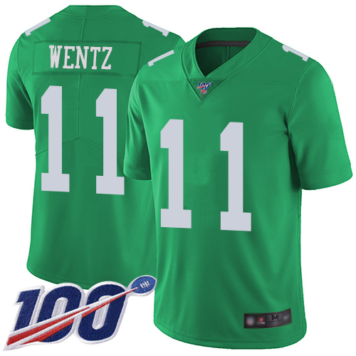 Nike Eagles #11 Carson Wentz Green Men's Stitched NFL Limited Rush 100th Season Jersey Nike Eagles #11 Carson Wentz Green Men's Stitched NFL Limited Rush 100th Season Jersey