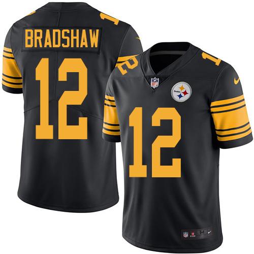 Nike Steelers #12 Terry Bradshaw Black Men's Stitched NFL Limited Rush Jersey Nike Steelers #12 Terry Bradshaw Black Men's Stitched NFL Limited Rush Jersey