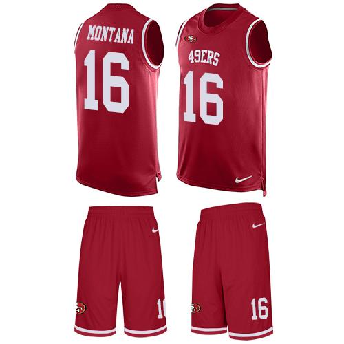Nike 49ers #16 Joe Montana Red Team Color Men's Stitched NFL Limited Tank Top Suit Jersey Nike 49ers #16 Joe Montana Red Team Color Men's Stitched NFL Limited Tank Top Suit Jersey