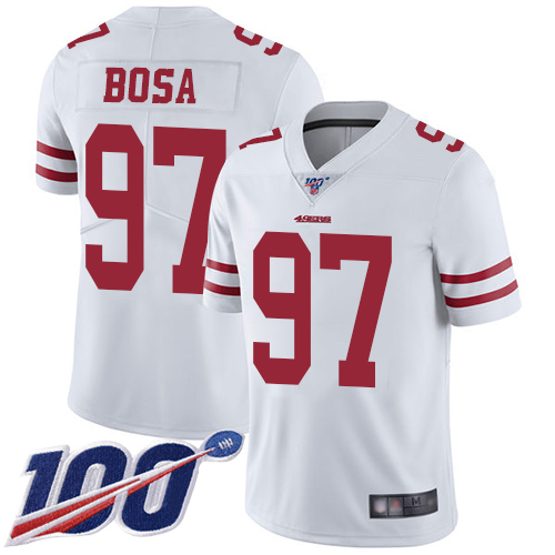 Nike 49ers #97 Nick Bosa White Men's Stitched NFL 100th Season Vapor Limited Jersey Nike 49ers #97 Nick Bosa White Men's Stitched NFL 100th Season Vapor Limited Jersey