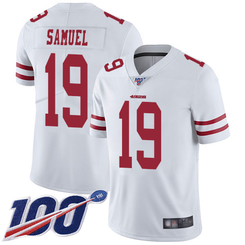Nike 49ers #19 Deebo Samuel White Men's Stitched NFL 100th Season Vapor Limited Jersey Nike 49ers #19 Deebo Samuel White Men's Stitched NFL 100th Season Vapor Limited Jersey