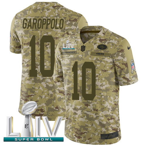 Nike 49ers #10 Jimmy Garoppolo Camo Super Bowl LIV 2020 Men's Stitched NFL Limited 2018 Salute To Service Jersey Nike 49ers #10 Jimmy Garoppolo Camo Super Bowl LIV 2020 Men's Stitched NFL Limited 2018 Salute To Service Jersey