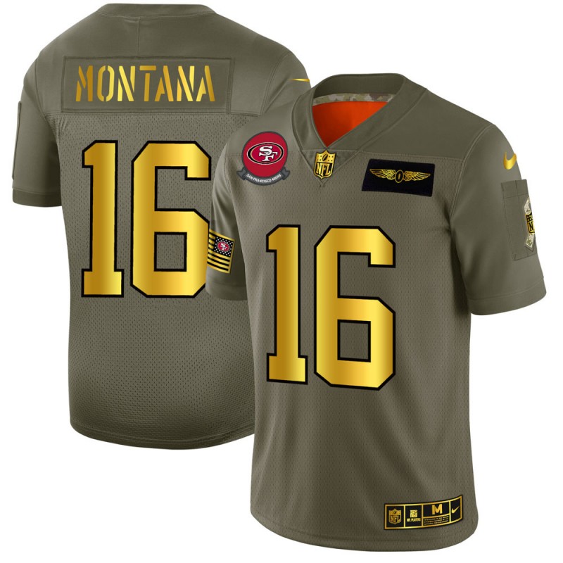 San Francisco 49ers #16 Joe Montana NFL Men's Nike Olive Gold 2019 Salute to Service Limited Jersey San Francisco 49ers #16 Joe Montana NFL Men's Nike Olive Gold 2019 Salute to Service Limited Jersey