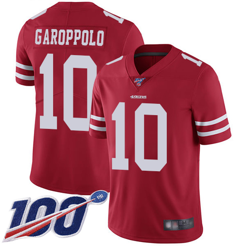 Nike 49ers #10 Jimmy Garoppolo Red Team Color Men's Stitched NFL 100th Season Vapor Limited Jersey Nike 49ers #10 Jimmy Garoppolo Red Team Color Men's Stitched NFL 100th Season Vapor Limited Jersey