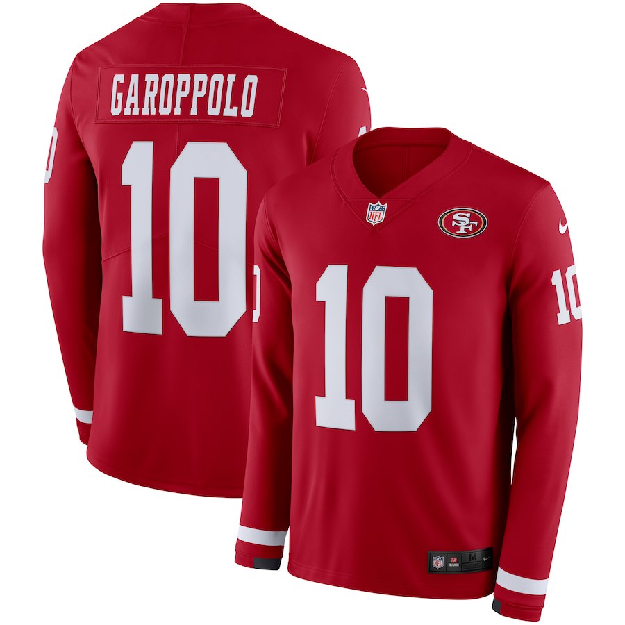 Men's 49ers #10 Jimmy Garoppolo Red Team Color Men's Stitched NFL Limited Therma Long Sleeve Jersey Men's 49ers #10 Jimmy Garoppolo Red Team Color Men's Stitched NFL Limited Therma Long Sleeve Jersey