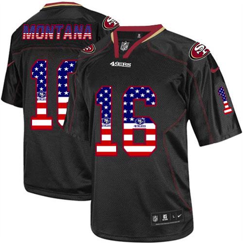 Nike 49ers #16 Joe Montana Black Men's Stitched NFL Elite USA Flag Fashion Jersey Nike 49ers #16 Joe Montana Black Men's Stitched NFL Elite USA Flag Fashion Jersey