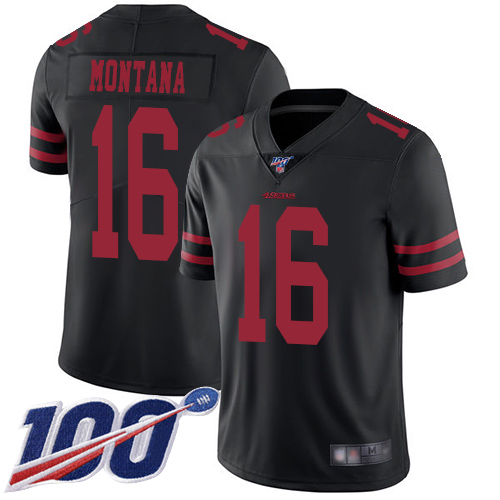 Nike 49ers #16 Joe Montana Black Alternate Men's Stitched NFL 100th Season Vapor Limited Jersey Nike 49ers #16 Joe Montana Black Alternate Men's Stitched NFL 100th Season Vapor Limited Jersey
