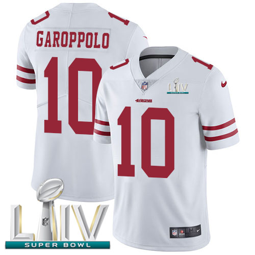 Nike 49ers #10 Jimmy Garoppolo White Super Bowl LIV 2020 Men's Stitched NFL Vapor Untouchable Limited Jersey Nike 49ers #10 Jimmy Garoppolo White Super Bowl LIV 2020 Men's Stitched NFL Vapor Untouchable Limited Jersey