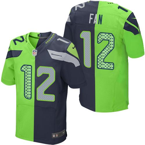 Nike Seahawks #12 Fan Steel Blue/Green Men's Stitched NFL Elite Split Jersey Nike Seahawks #12 Fan Steel Blue/Green Men's Stitched NFL Elite Split Jersey