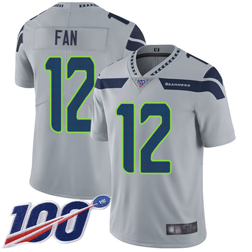 Nike Seahawks #12 Fan Grey Alternate Men's Stitched NFL 100th Season Vapor Limited Jersey Nike Seahawks #12 Fan Grey Alternate Men's Stitched NFL 100th Season Vapor Limited Jersey