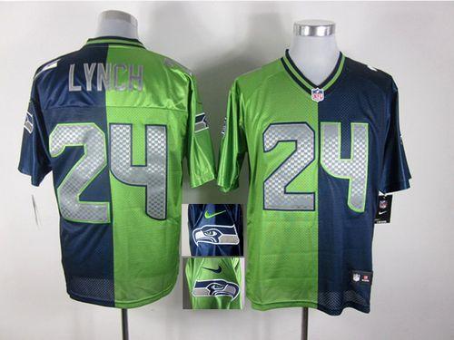 Nike Seahawks #24 Marshawn Lynch Steel Blue/Green Men's Stitched NFL Elite Split Jersey Nike Seahawks #24 Marshawn Lynch Steel Blue/Green Men's Stitched NFL Elite Split Jersey