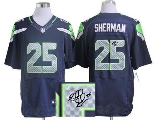 Nike Seahawks #25 Richard Sherman Steel Blue Team Color Men's Stitched NFL Elite Autographed Jersey Nike Seahawks #25 Richard Sherman Steel Blue Team Color Men's Stitched NFL Elite Autographed Jersey