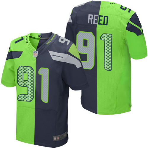 Nike Seahawks #91 Jarran Reed Steel Blue/Green Men's Stitched NFL Elite Split Jersey Nike Seahawks #91 Jarran Reed Steel Blue/Green Men's Stitched NFL Elite Split Jersey