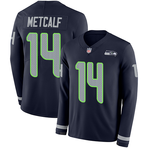 Nike Seahawks #14 D.K. Metcalf Steel Blue Team Color Men's Stitched NFL Limited Therma Long Sleeve Jersey Nike Seahawks #14 D.K. Metcalf Steel Blue Team Color Men's Stitched NFL Limited Therma Long Sleeve Jersey